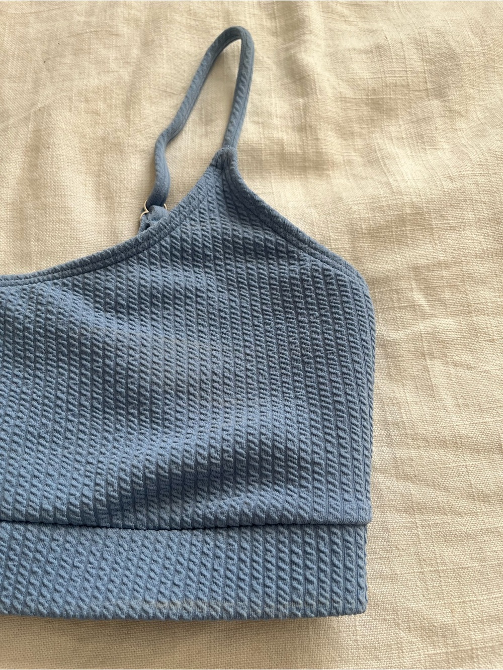 High Waisted Tummy Control Blue Ribbed Bikini Swimsuit Set - Picture 4 of 8